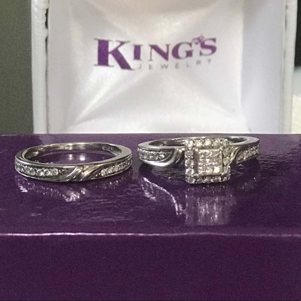 10K white gold diamond engagement wedding set
